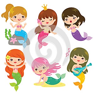 Colorful mermaid clipart set