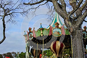 Colorful Merry-go-round in a park in Lisbon at Christmas