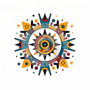 Colorful Mesoamerican-inspired Cosmos Icon With Bold Graphic Illustrations