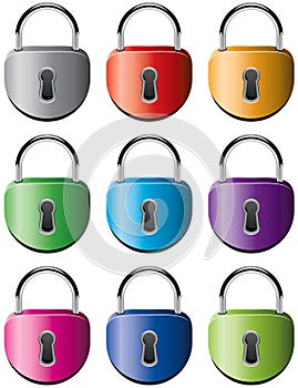 Colorful metal padlocks photo