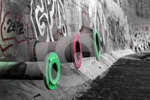 Colorful metal pipes outdoors