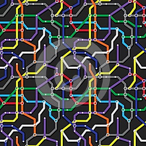 Colorful metro scheme background. Abstract seamless vector patte