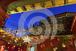 Colorful Mexican Blue Red Street Christmas Decorations Oaxaca Juarez Mexico