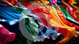 Colorful mexican dance skirts swirling, capturing vibrant cultural essence and energy photo