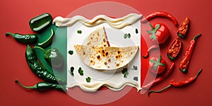 Colorful Mexican food background in traditional Mexico colors.