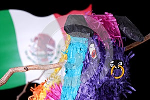 Colorful Mexican Pinata with Flag