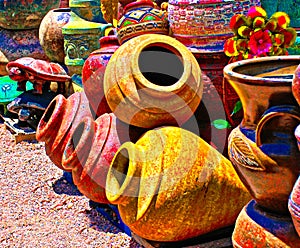 Colorful Mexican Pottery Shop in the Southwest photo