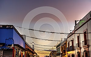 Colorful Mexican Red Yellow Illuminated Street Evening Oaxaca Juarez Mexico