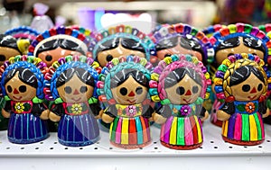 Colorful Mexican traditional dolls for sale at the store