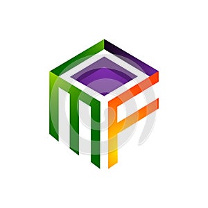 colorful MF logo initial letter on te box graphic concept vector