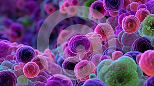 Colorful Microbial Life Forms in Abstract Representation Showcasing the Intricate Patterns and Structures of Microscopic Organisms