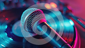 The Colorful Microphone and Vinyl. AI generated