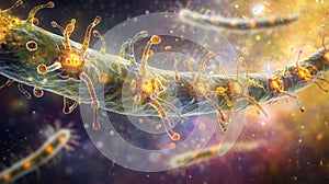 Colorful Microscopic View of Bacteria and Microorganisms in Space