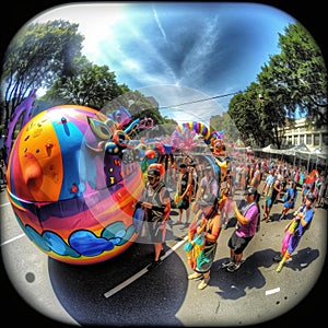 Colorful Midday Parade with Floats and Performers