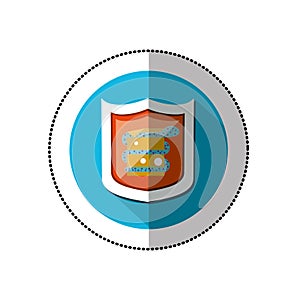 Colorful middle shadow sticker with blue circle with shield and snake virus