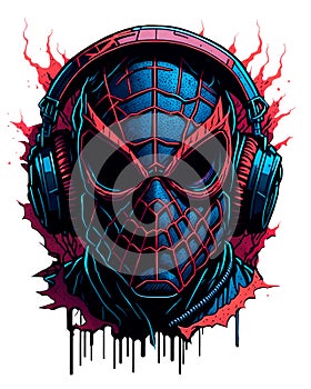 colorful mighty superhero with earphones illustration