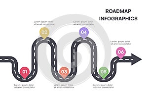 Colorful Milestone Roadmap Infographic with Arrow and Six Steps
