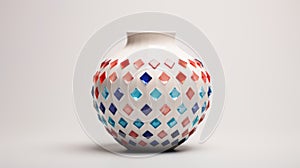 Colorful Minimalism: Round Vase With Diamond Pattern And Porcelain
