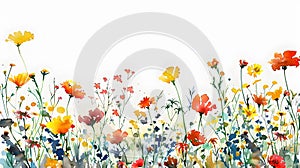 Colorful Minimalist Wildflower Field in Watercolor Landscape with Earthy Tones and Expressive Brushwork