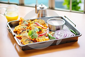 colorful mix of bell pepper pakoras on tray