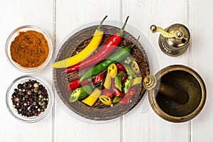 Colorful mix of the freshest and hottest chili peppers