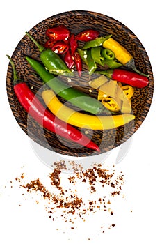 Colorful mix of the freshest and hottest chili peppers photo