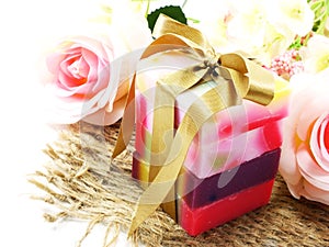 Colorful mix fruit soap with vitamin from natural