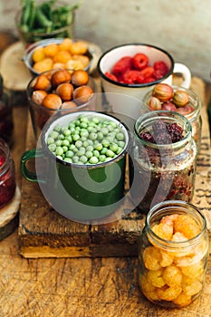 Colorful mix of fruits on black background. View from above.