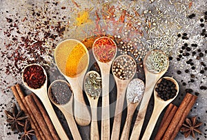 Colorful mix of herb and spice varieties