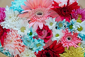 Colorful mixed bouquet with various spring flowers