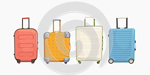 colorful mlodern suitcases in set on white