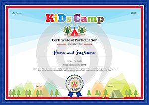 Colorful and modern certificate of participation for kids activities