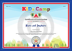 Colorful and modern certificate of participation for kids activities photo
