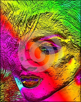 Colorful modern digital art, pop or punk art style blonde bombshell.