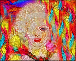 Colorful modern digital art, pop or punk art style blonde bombshell.