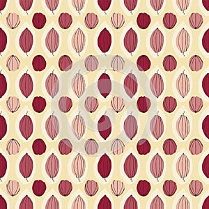 Colorful modern geometric cocoa pods seamless pattern background.