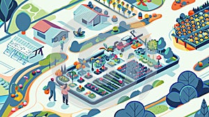 Colorful, Modern Sustainable Farming Illustration with Diverse Crops and Renewable Energy