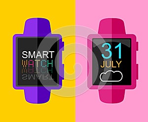 Colorful Modern Trandy Smart Watch. Sportwatch. Concept Flat Design. Vector Illustration.