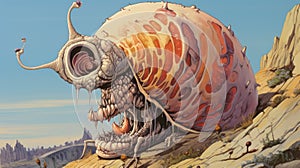 Colorful Moebius-inspired Giant Crablike Creature On A Hill