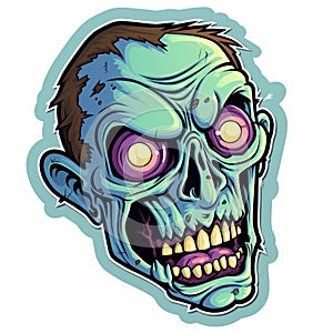 Colorful Moebius Style Zombie Head Sticker With Purple Eyes