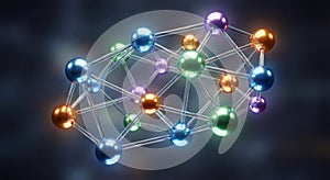Colorful molecular structure illustration with vibrant spheres and connections