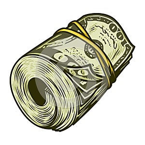 Colorful money roll of dollars concept