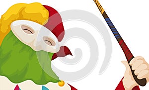Happy Monocuco holding a totumo`s rod in the Barranquilla`s Carnival, Vector illustration photo