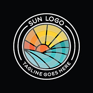 Colorful Monoline Sun Logo Vector Graphic Design illustration Retro Circle Badge Emblem Symbol and Icon