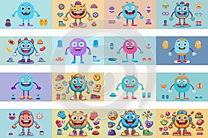 Colorful Monster Character Creator Kit - Customizable Cartoon Parts photo