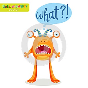 Colorful Monster For Different Emotions. Funny Character With Speech Bubble What?