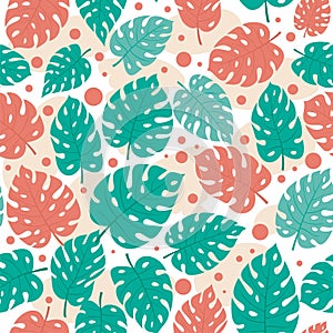 Colorful Monstera leaves seamless pattern background