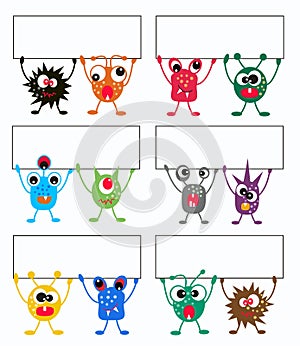 colorful monsters with placards