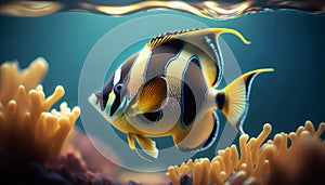 Colorful Moorish Idol Fish, A Sight to Behold in the Vivid Reef. Generative AI