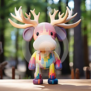 Colorful Moose Figurine: Vray Tracing, Anime-inspired Design